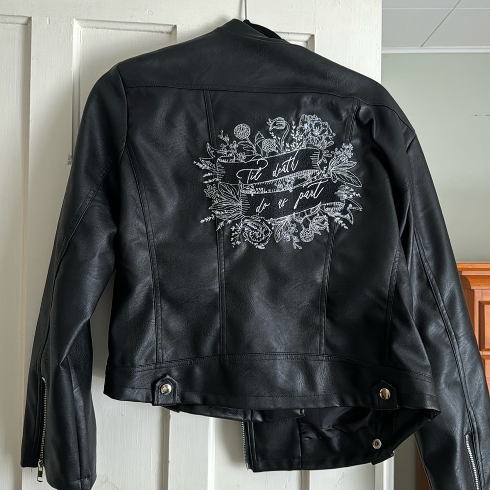 Til Death Do Us Part- pleather moto jacket for the bride!